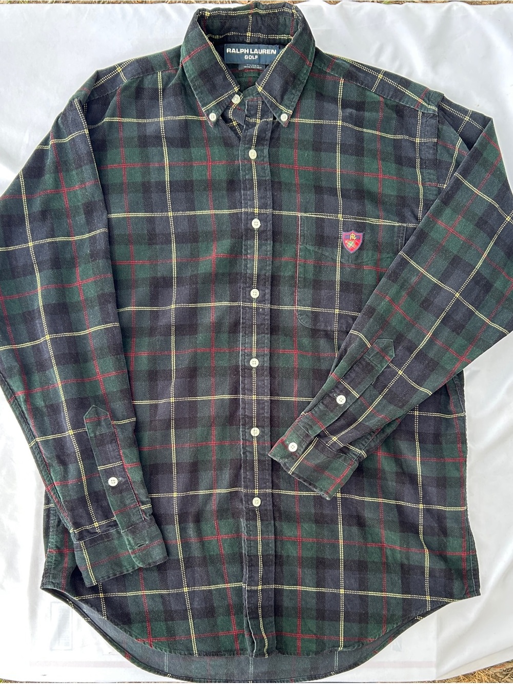 Ralph Lauren Golf Tilden Plaid Button Down Shirt Men's Small Green Navy